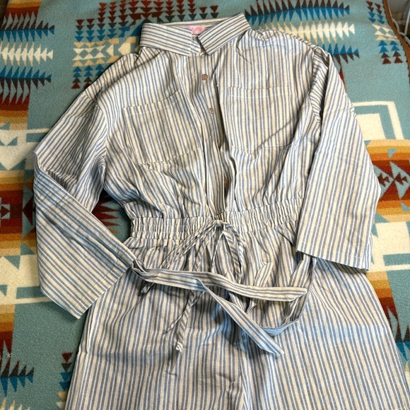 Pink Lily Should’ve Said Blue Stripe Collar Romper - Picture 8 of 15